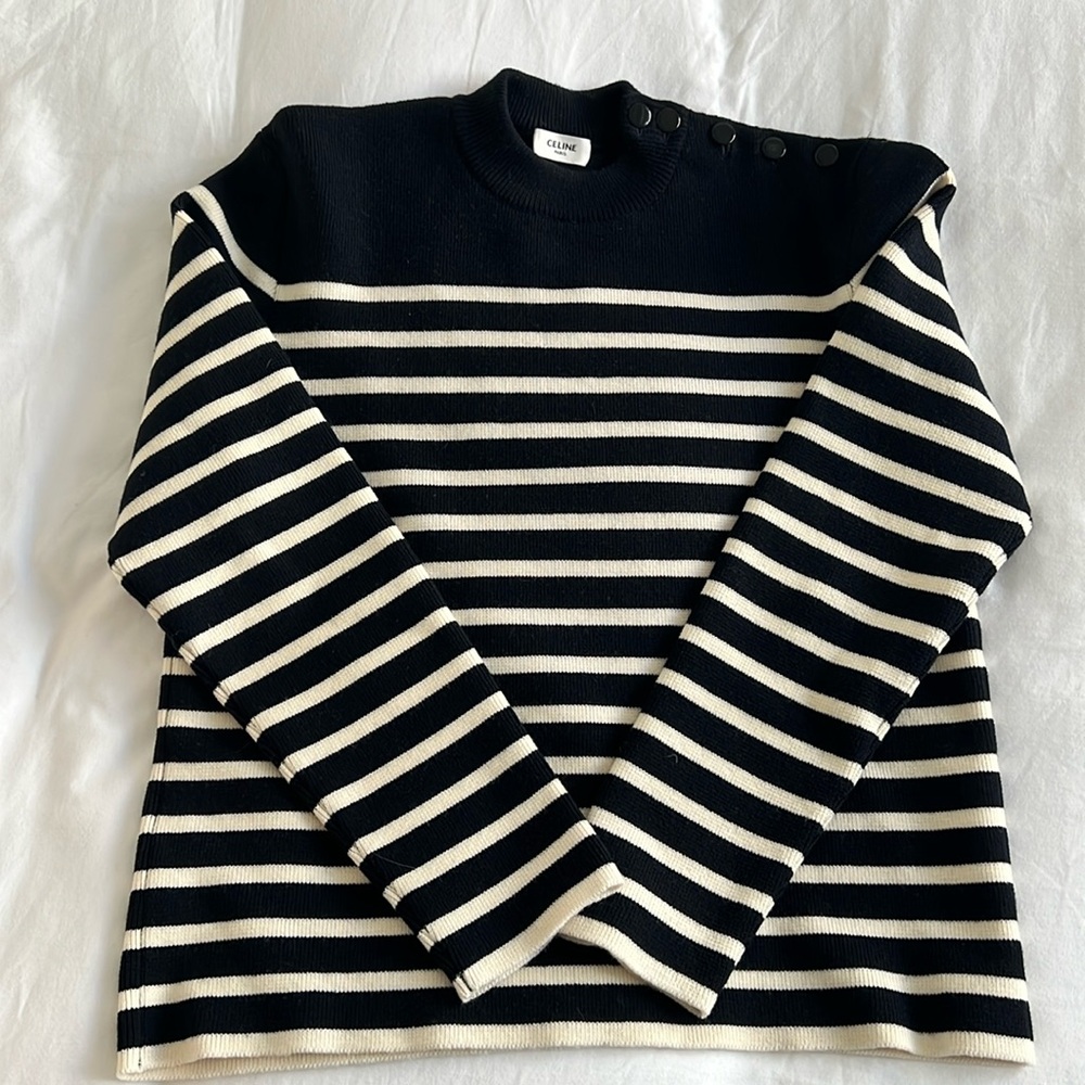 Celine men’s fisherman sweater with button shoulder